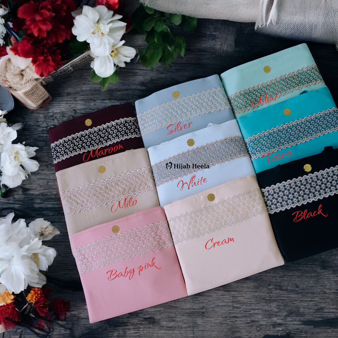 Overzicht van alle kleuren van de tasjes van Gebedskleding Mukena Aruna.