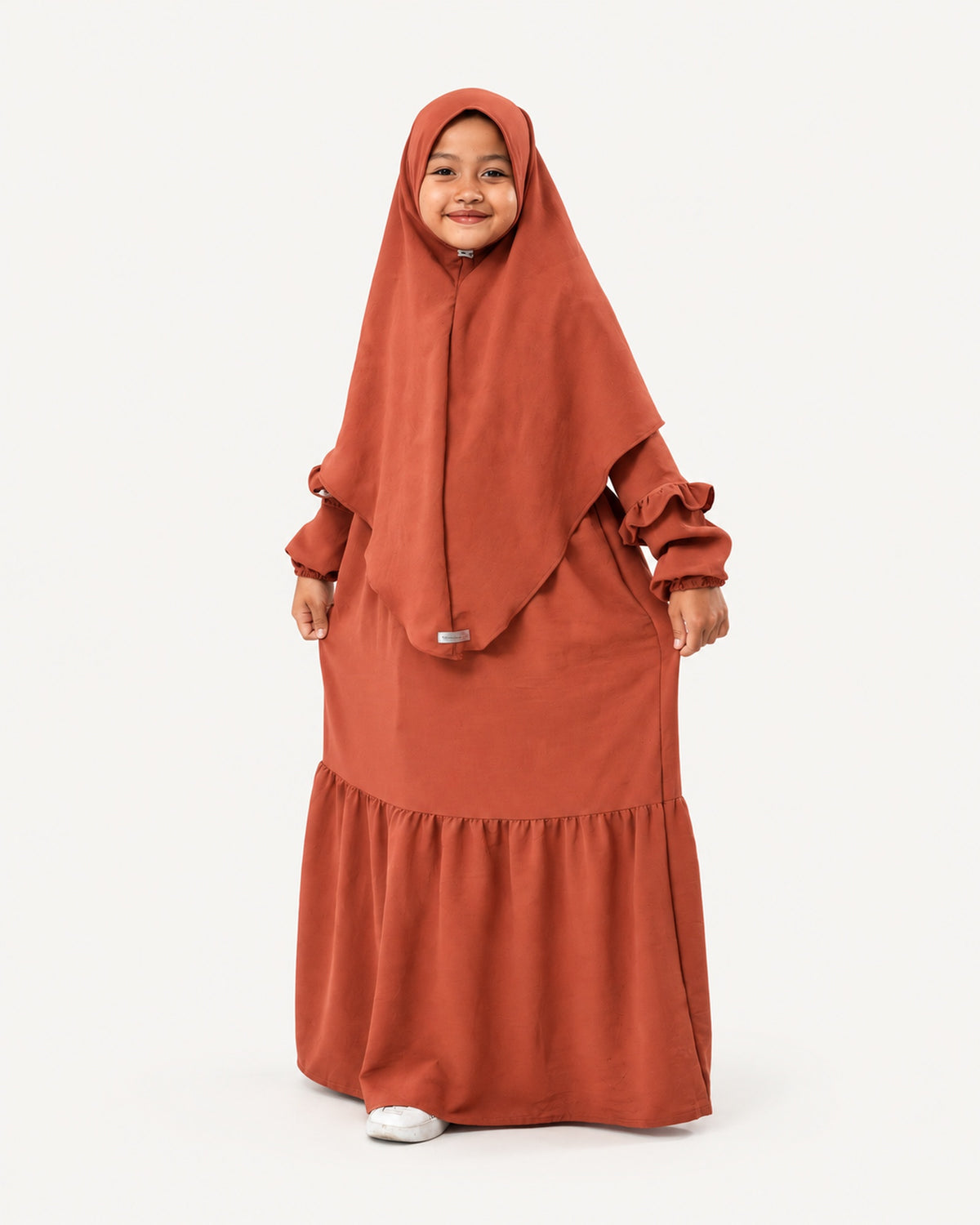 Abaya Saskia voor meisjes in red ginger – vooraanzicht, Hijabheela