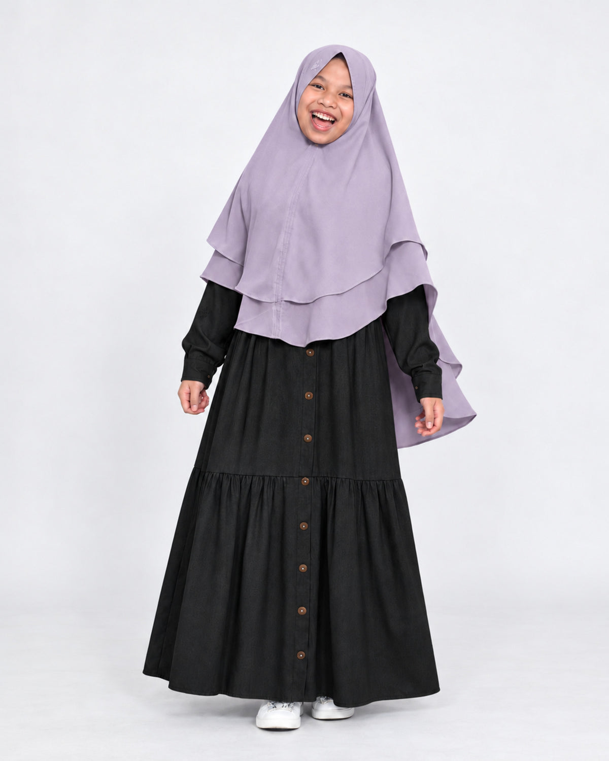Khimar Fitri voor meisjes – Light Lavender met Abaya Sofia zwart – Hijab Heela