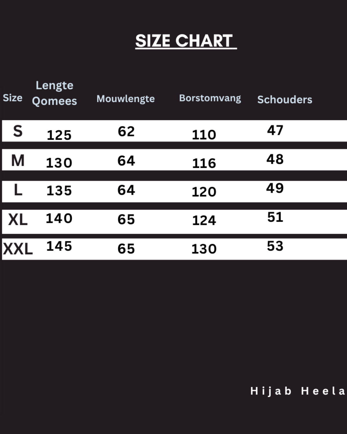 Qomees Alfatih sizechart hijabheela