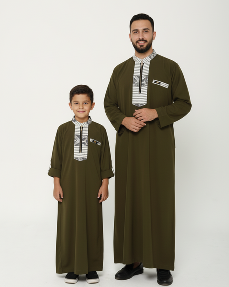 Olive Green Qamis - Father & Son