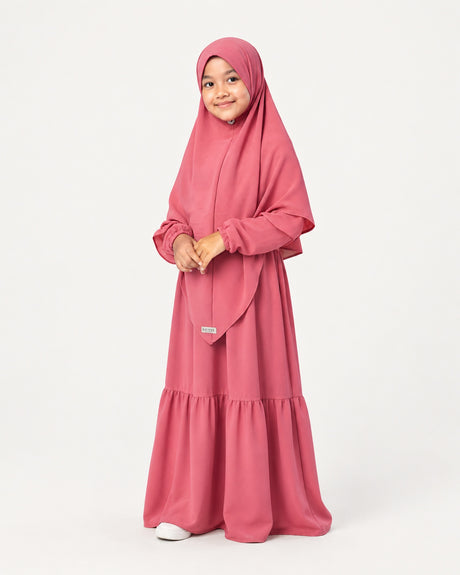 Abaya Saskia voor meisjes in dusty purple – vooraanzicht, Hijabheela