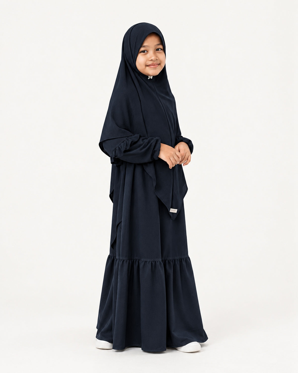 Abaya Saskia voor meisjes in navy – vooraanzicht, Hijabheela