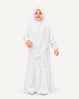 Abaya Saskia voor meisjes in white – vooraanzicht, Hijabheela
